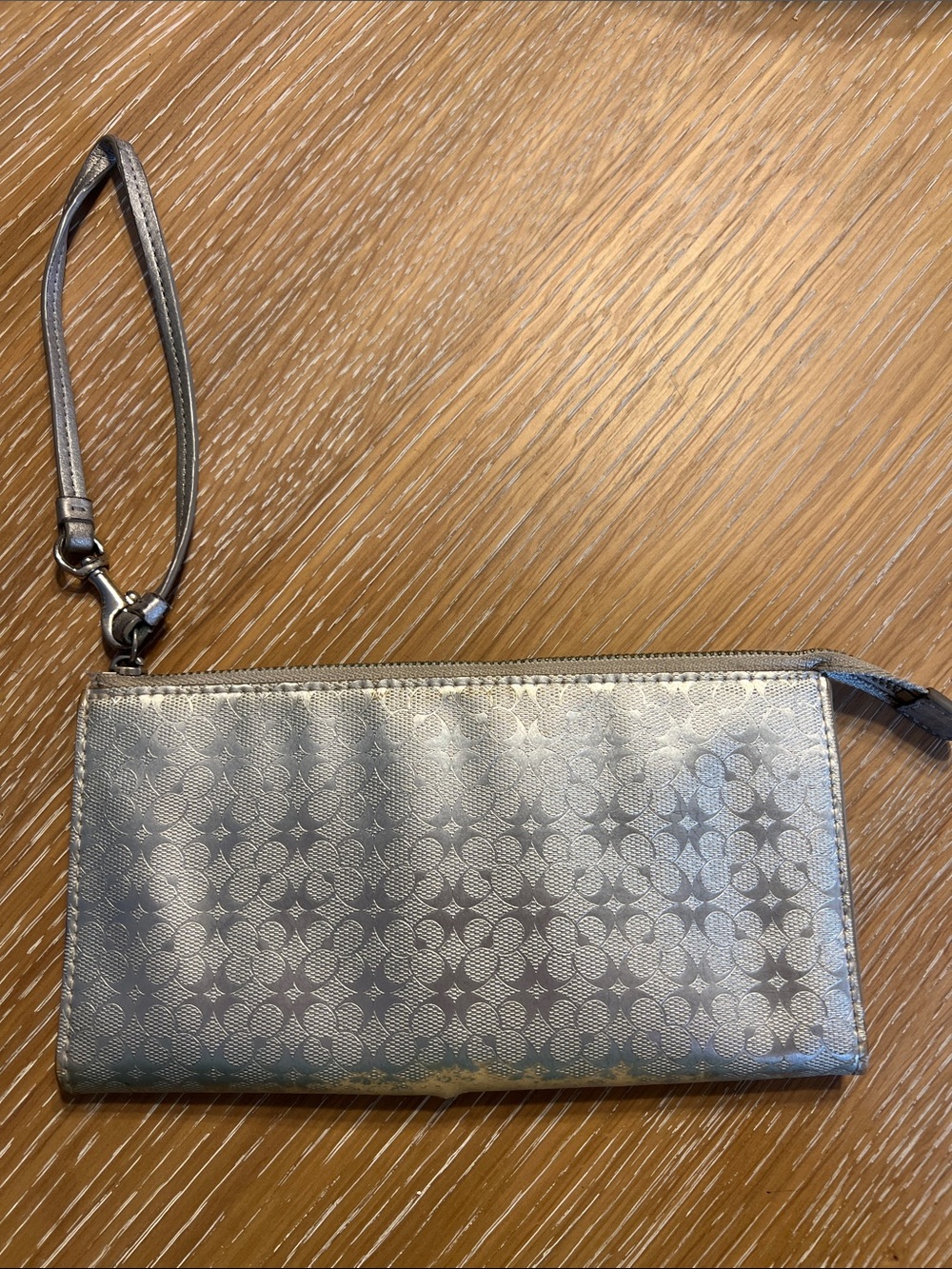 Coach Metallic Silver Wristlet Clutch - Elegant Women's Bag